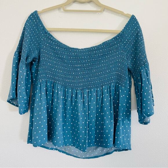 🍒 IDYLLWIND Dreamer Off the Shoulder Polka Dot Crop Top Western Belle Sleeve-XL - Picture 4 of 10